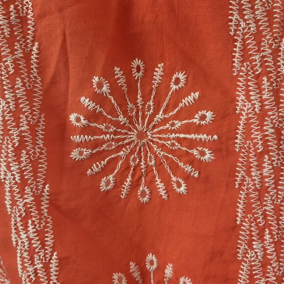 NEW Easel Small Red Tunic Blouse All Cotton Pullover White Eyelet Smocked BOHO - Picture 12 of 15